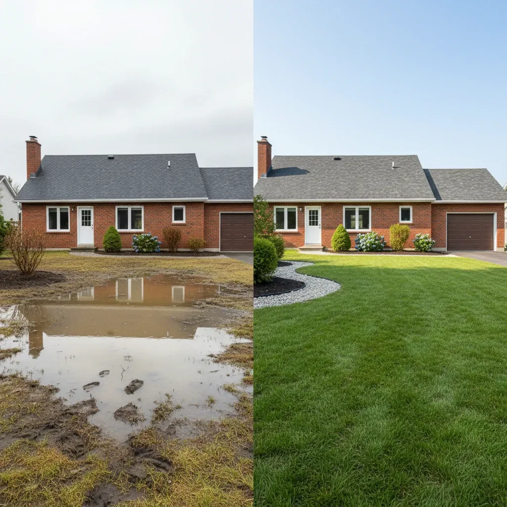 Drainage service transformation - before and after by Elite Landscaping Fredericton in Fredericton